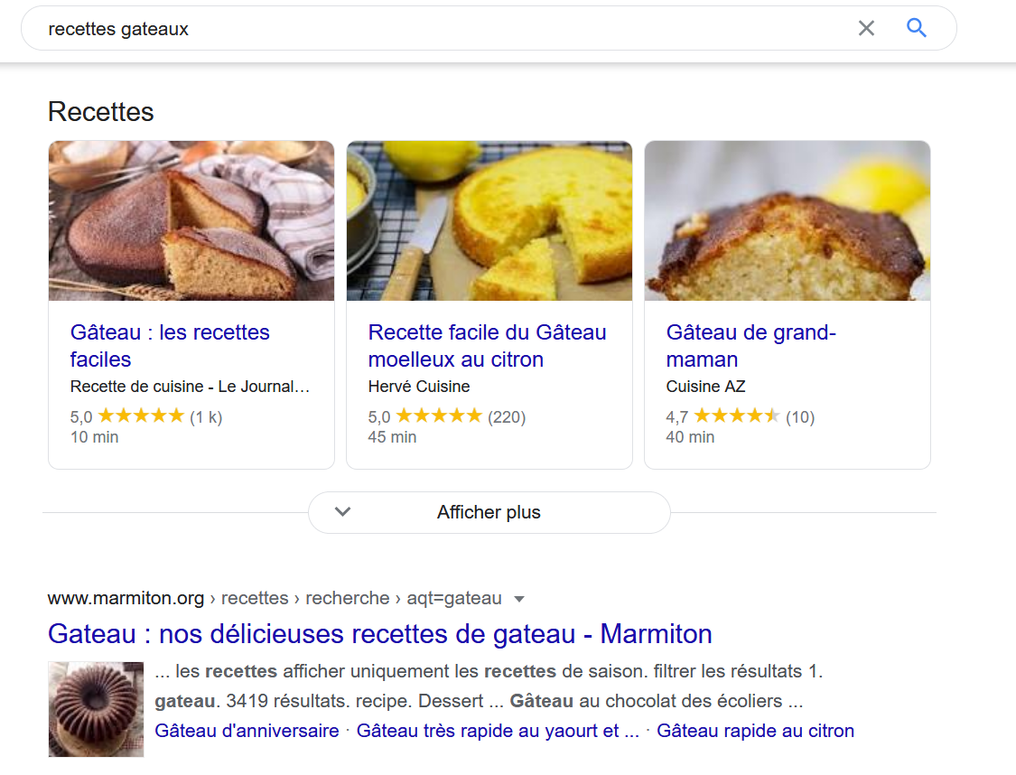 Exemple de featured snippets