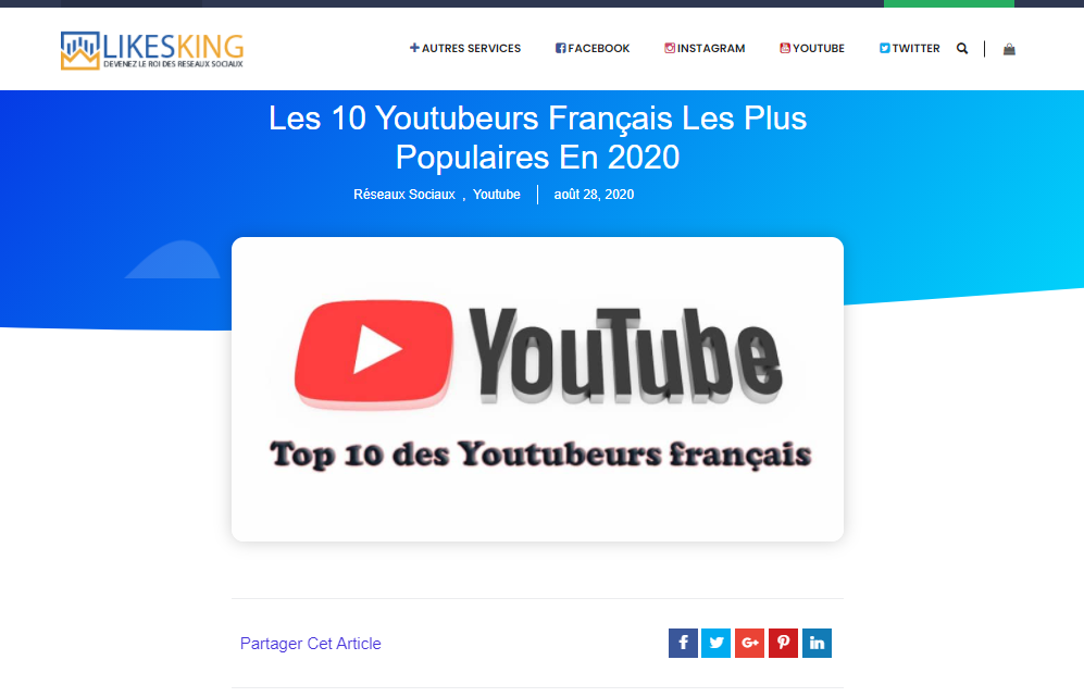 Les 10 Youtubeurs français les plus populaires en 2020