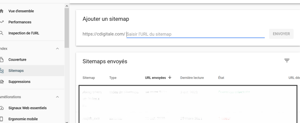 ajouter un sitemap sur la Google Search console